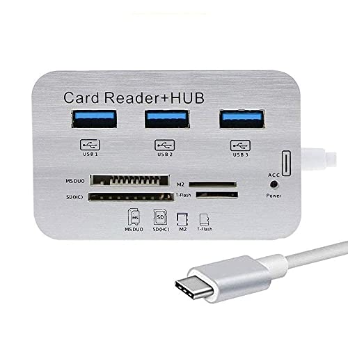 Image of XIKKART 7 in 1 USB 3.0 Combo Card Reader Hub, Ultra Fast Speed, for Laptop PC Tablet, Supports MS Duo /SD /T-Fash /M2 Memory Cards and 3 USB 2.0 Port (White /Silver)