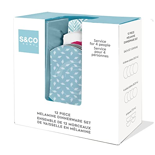 Safdie & Co. Flamingo 12 Piece Dinnerware Set, Service For 4, Fiesta Dinnerware, Plates And Bowls Sets, Home Trends And Home Food Network Essentials, Melamine Dinner Plates, 16'' L X 12'' W X 15'' H #TOP4