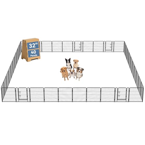 Image of DUMOS Dog Playpen 32 Inch 40 Panels Indoor Outdoor Metal Pet Fence | Foldable Dog Play Pen with Door, Portable Exercise, RV Camping, Puppy Small Medium Dogs