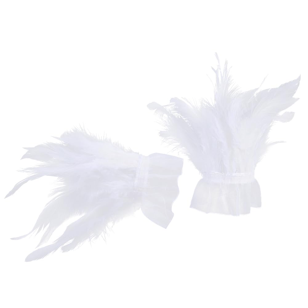 OLYCRAFT 2Pcs Women's Gothic Lace Feather Gloves White Feathers Arm Sleeve Wristband Women White Laces Feathers Gloves Feather Lace Wrist Bands for Cosplay Wedding Masquerade Party Theme Events