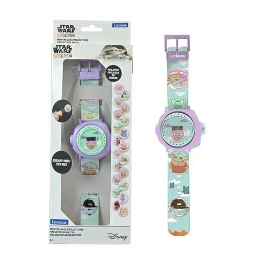 LEXIBOOK, Star Wars, Reloj Digital Grogu con 20 proyecciones, Pulsera Ajustable para niños, Pantalla de Fecha y Hora, Verde/Púrpura, DMW050SWLXB