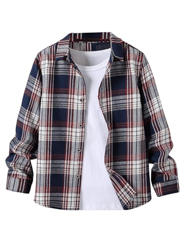 WDIRARA Boy's Plaid Shirt Jacket Button Down Long Sleeve Collar Outerwear