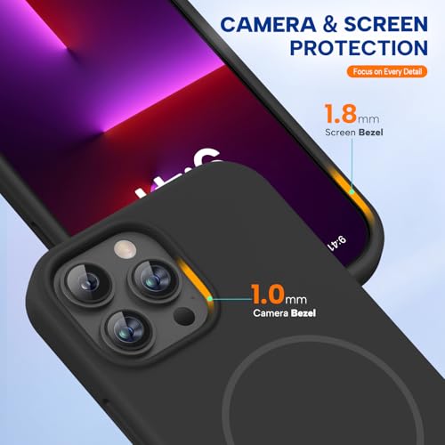 Image of Miracase Magnetic for iPhone 13 Pro Case, [Soft Anti-Scratch Microfiber Lining], Compatible with MagSafe, Liquid Silicone Shockproof Drop Protection Phone Case for 13 Pro, Black