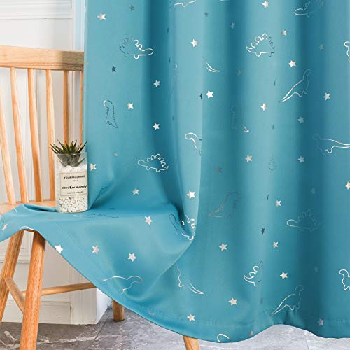 Lordtex BC-KID-4263-TEAL Dinosaur And Star Foil Print Blackout Curtains For Kids Room - Thermal Insulated Curtains Noise Reducing Window Drapes For Boys And Girls Bedroom, 42 X 63 Inch, Teal, Set Of 2 Panels thumb #6