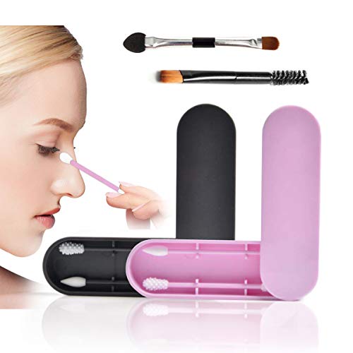 Preisvergleich Produktbild 4PCS Wiederverwendbarer Wattestäbchen, Aifeer Waschbar / Doppelseitiger / Umweltfreundlicher für Ohrreinigung / Baby / kosmetische Schönheitpflege Wattestäbchen mit Aufbewahrungsetui(Schwarz und Grau)