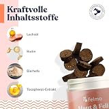 felmo Haut- & Fell-Snacks für Hunde – Für gesunde Haut & glänzendes Fell mit Lachsöl, Omega-3-Fettsäuren, Bierhefe & Biotin – getreidefrei & zuckerfrei, pflegt Krallen & Hautbarriere, 70 Snacks