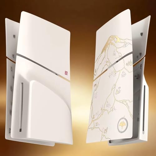 Image of PSS Limited Edition Faceplate Side Plate Hard Shell Case Cover Compatible with PlayStation 5 Slim Disc Edition Console Accessory for PS5 Console (Only Compatible PS5 Slim Disk Model) (White /Gold Yoti)