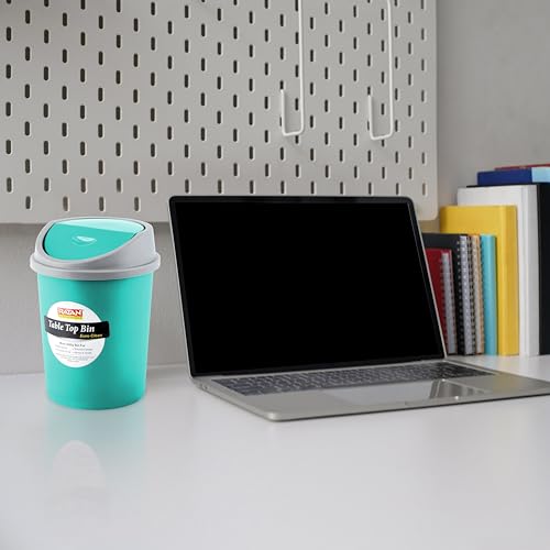 Image of RATAN PLASTICWARE Euro Clean Table Top Small Mini Dustbin with Lid for Study Table, Desk, Kitchen Sink, Car, Kids Room Compact and Stylish Waste Storage Garbage Bin 2 Litre HD Green