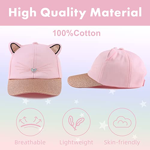 Girls Baseball Cap Kids Cute Sun Hat Adjustable Trucker Hats Toddler Rainbow Unicorn Ponytail Caps Spring Summer (Pink Cat, 4-8 Years) #TOP1