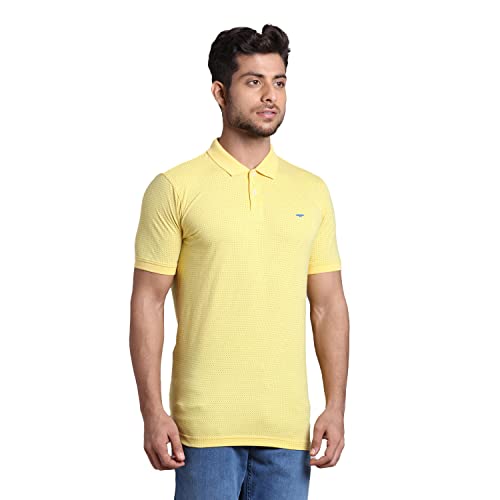 Image of Park Avenue Men's Pure Cotton Print Pattern Slim Fit Rib Collar Polo Neck Half Sleeve Casual T-Shirt