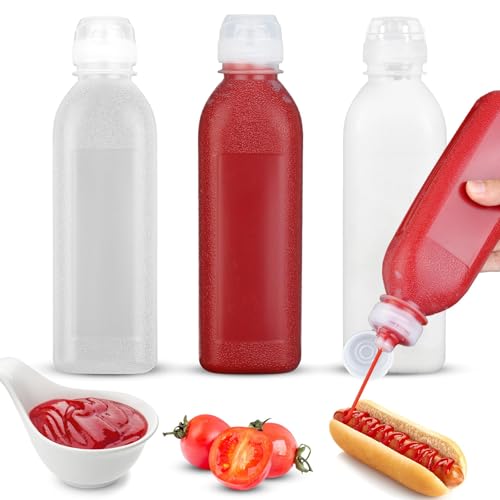 Fokroin 3 Piezas Squeeze Bottle, Dispensador de Aceite de 300ml, Botella de Salsa con Tapa, Dispensador de Botellas de Plástico, Botella Exprimible Sin BPA, para Condimentos, Salsa de Tomate