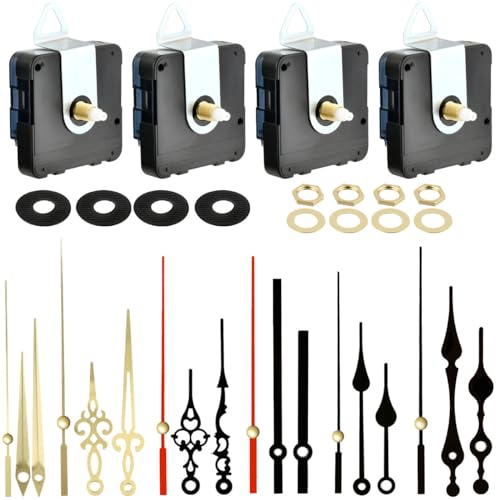 DODUOS 4 Piezas Maquinaria Reloj Pared Pilas, Negro Mecanismo Reloj de Pared, Mecanismo Reloj de Pared Silencioso con 6 Pares Diferentes de Kits de Movimiento de Bricolaje de Repu