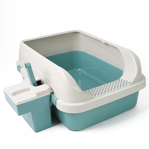 DIVCHI Cat Litter Tray Box, Litter Box, Plastic Cat Open Top Litter Tray with Scoop and Scoop Box Kitten Detachable Rim Easy Cleaning, 57.2 x 41.5 x 24.3cm