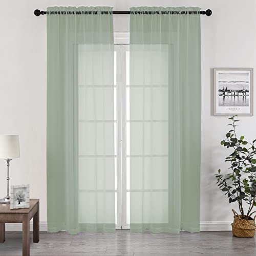 Image of Chyhomenyc Living Room Sheer Curtains 96 Length 2 Panels Set for French Door, Gorgeous Window Decoration for Wedding & Party & Backdrop & Canopy, Sage Green, Each 42Wx96L in, 8 Feet