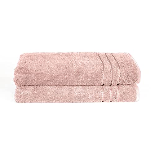 Komfortec Lot de 2 Serviettes de Sauna & Serviette Table de Massage, 100% Coton,470 g/m², Doux Et Absorbant, Séchage Rapide, Taille 80x200 cm, Rose