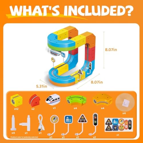 Image of Hop N Play Electric Magic Train Track Set (51 PCS) | 3D Anti-Gravity Flexible Track with Motorized Train & Traffic Signs | Indoor Play Toy Set, STEM Building Toy for Kids Boys & Girls (Ages 3+)