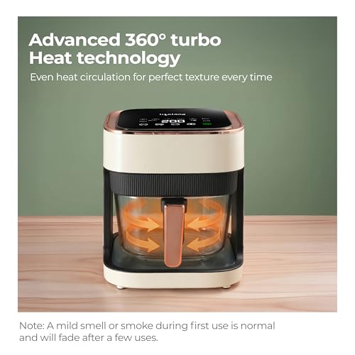 Image of Lifelong PuroGlass Air Fryer | 4.2L Glass Basket | 8 Preset Modes | 1350W Power | Healthy Low Oil Cooking, 360 Turbo Heat Technology | LED Touch Control | Nonstick Easy Clean Kitchen Appliance(White)