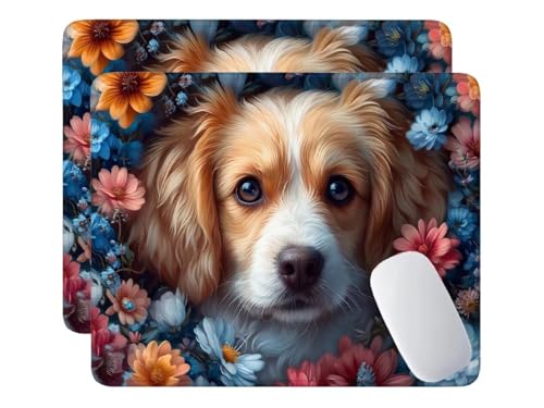Alfombrilla de Ratón para Juegos 400x300x3 mm, 2 Pcs Alfombrilla Ratón Flores perros, Alfombrilla de Ratón de Sobremesa para Portátil, Alfombrilla de Ratón con Base de Goma Antideslizante Y-436
