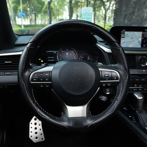 3pcs Carbon Fiber Anti-Skid Steering Wheel Cover, Waterproof & Segmented Butterfly Design, Universal 99% Vehicle Wheel Cover Protector, Car Interior Accessories (Black-3pcs)