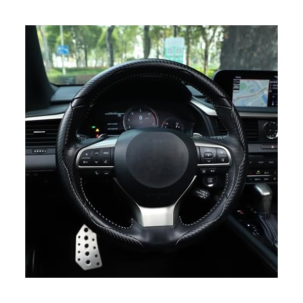 Amiss 3pcs Carbon Fiber Anti-Skid Steering Wheel Cover, Segmented & Butterfly Design, Universal 99% Car Wheel Cover Protector, Black - Image 7