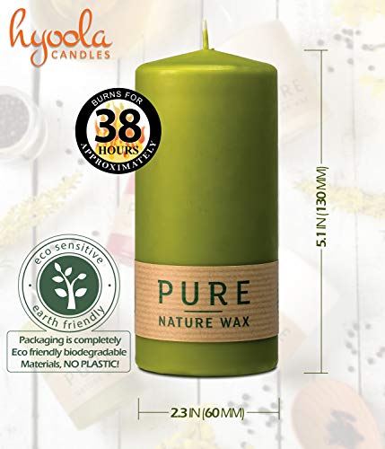 Hyoola Pure Natural Pillar Candles - Made Of 100% Natural Wax - Paraffin Free - 2.3 X 5 Inch - Green #TOP1