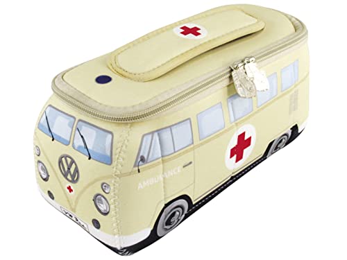BRISA VW Collection - Volkswagen Néoprène Sac Universel de Maquillage-Culture-Pharmacie-de-Voyage-Sac-Pochette T1 Bulli Bus (Ambulance/Beige/Petit)