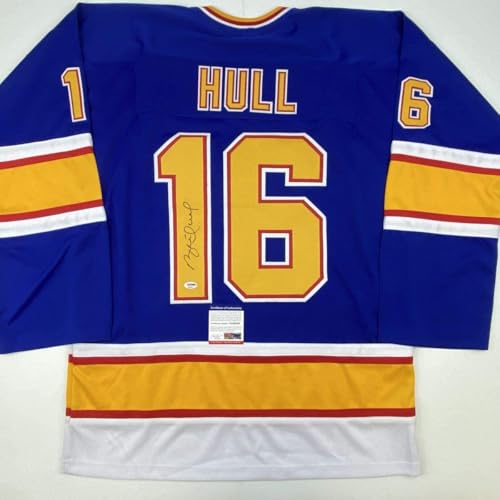 Autographed/Signed Brett Hull St. Louis Retro Blue Hockey Jersey PSA/DNA COA