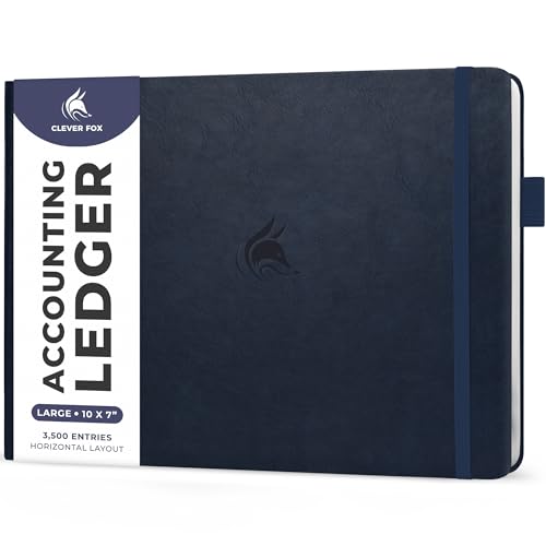 Clever Fox Accounting Ledger Book Horizontal – Columnar Journal & Money Expense Log for Small Business & Personal Bookkeeping,10x7″ (Dark Blue)