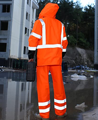 sesafety ANSI Class 3 High Vis Waterproof Reflective Rain Suit (Orange) — view 5