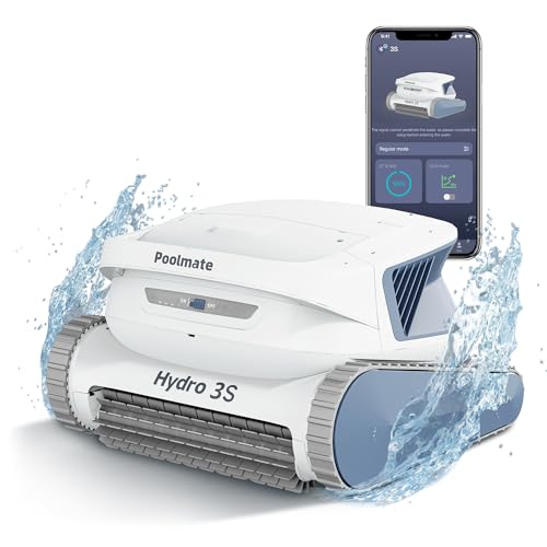 Poolmate Hydro 3S - Aspiradora robótica inalámbrica para piscinas enterradas, 4 modos de limpieza, control de aplicación, modo ECO de 300 minutos, bombas centrífugas duales, cesta de filtro grande de