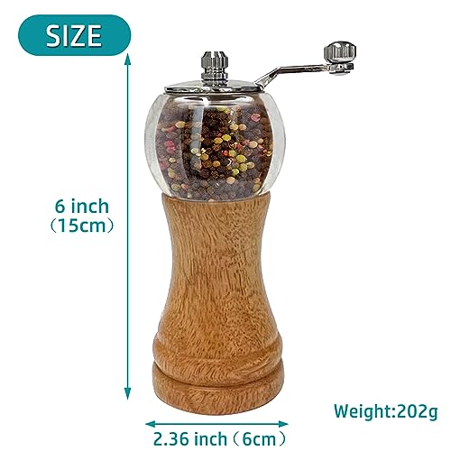 Salt and Pepper Grinder Set, 2pcs-6in Classic Hand Shake Pepper Mill or Salt Grinder, Healthy EP Materials Acrylic and Wood - Image 4