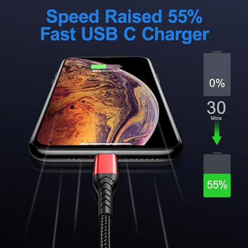Image of Durcord USB C Cable, 2Pack 60W 6ft USB C to USB C Charger Cable Fast Charging for Android /Phone /Pad, Type C to Type C Charger Braided Compatible with iPhone 15 Pro /Plus /Max /Android /Phone /Pad Red