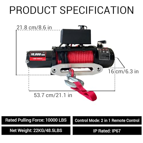 10000 Lbs Electric Winch, 12V Heavy Duty Waterproof Recovery miniatura 2