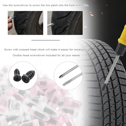 Image of 60PCS Tire Repair Rubber Nail, Self-Service Vacuum Tire Plug Tyre Repair Kit with with Screwdriver, Wheel Puncture Repair Screw Rubber Nails Kit for Car Motorcycle Truck