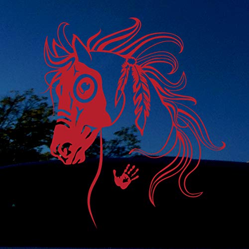 Horse Decal- War Horse- Red- Mirror Images- Left And Right- X Large- Each Is 7.6" X 8.6" Inch- Equestrian - Beautiful Mustang Tribal Horse Sticker Decal Car Truck Window Trailer. Love Horses #TOP3