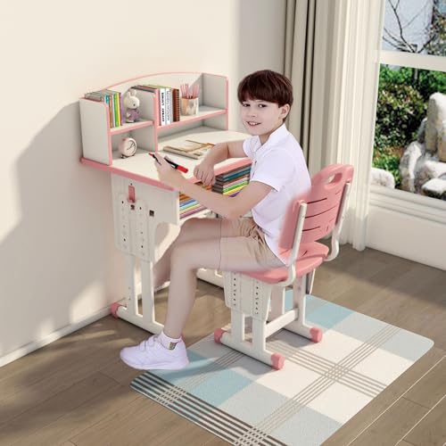 勉強机 椅子 セットデスクセット 机 高 さ 調整 デスクセット 70*50cm学習机セット文房具収納 多機能 組立品 大容量 デスク 椅子 塾 机 セッ(ピンク)