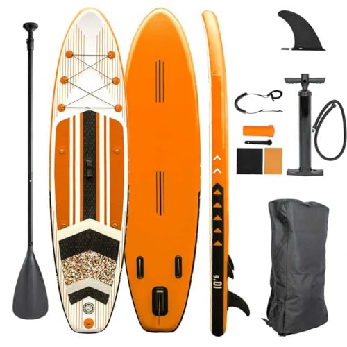 Con 1 passante di sicurezza Stand Up Paddle Board e4fun, vari colori, 320 x 81 x 15 cm, gonfiabile, con pagaia, pompa, zaino, kit di riparazione (arancione)