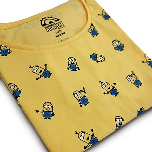 Image of Kidsville Minions Printed Regular Fit Yellow Cotton Girl's T-Shirt