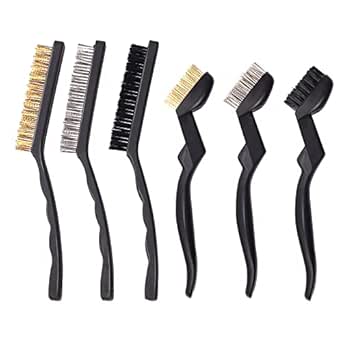 Glarks 6Pcs 9&#34; and 6-3/4&#34; Wire Brush Set with Nylon/Brass/Stainless Steel Bristles and Rigid Handle for Deep Cleaning and Removing Welding Slag, Rust Stains, Dirt, Paint