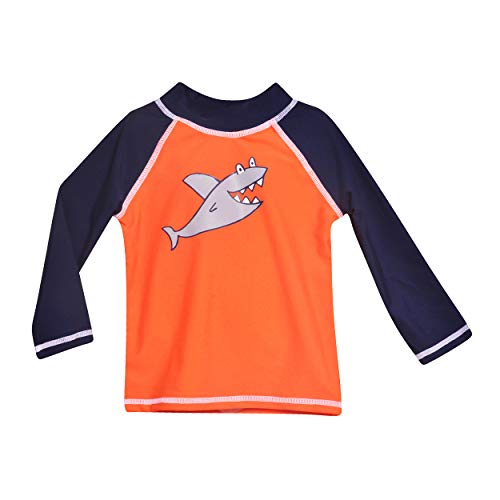 Flap Happy Boys' Baby UPF 50+ Graphic Rash Guard Swim Top, Silly Shark, 6M