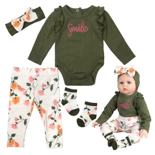 Reborn Baby Doll Clothes 18 Inch Girl 4pcs Green Outfits Accessories for 18-20 Inch Newborn Baby Girl Doll Clothing Cute Birthday Gift Sets