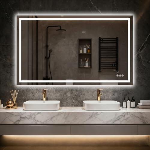 Image of 60 inchx 36 inch LED Bathroom Mirror with Lights, Backlit & Front Lit, Dimmable, Anti-Fog, 3 Colors Led Mirror, Lighted Bathroom Vanity Mirror for Wall, Tempered Glass, Memory Function,Shatter-Proof