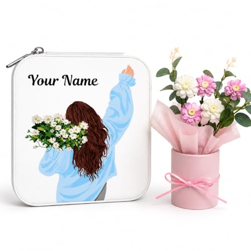 Image of Personalized Jewellery Organizer Case for Women | Custom Name Travel Jewelry Box with Ring, Earring & Necklace Storage | Compact, Elegant Gift for Girls & Women (Pu box1+Crochet Combo)