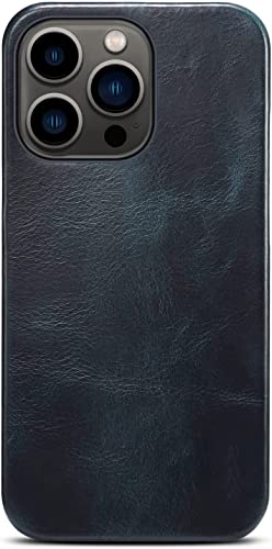 Funda para iPhone 14 Pro GUMMMY de piel auténtica azul con protección anti-golpes