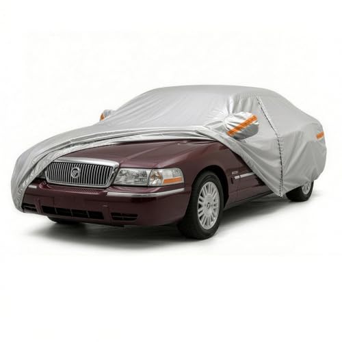 Image of Large Sedan Car Cover Waterproof Outdoor, 6 Layers Heavy Duty Universal Fit for Lincoln Town Car, Cadillac DeVille, Ford Crown Victoria, Mercury Grand Marquis, Length 215 Inches