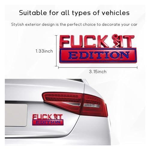 Image of Dickno Fuck It Edition Emblem for Car, Auto Fender Bumper Decoration Stickers, Vehicle 3D Side Fender Rear Trunk Decal Badge, Universal Exterior Accessories for Car (Red & Blue)