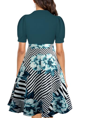 Image of Mokayee Womens Summer Short Puff Sleeve Casual Semi-Formal Fit and Flare Church Wedding Guest Work Dresses with Pockets