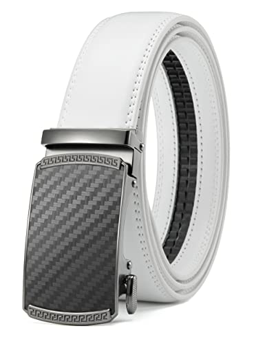 Image of Chaoren Leather Ratchet Belt 2 Pack Dress with Click Sliding Buckle 1 3 /8 inch in Gift Set Box - Adjustable Trim to Fit