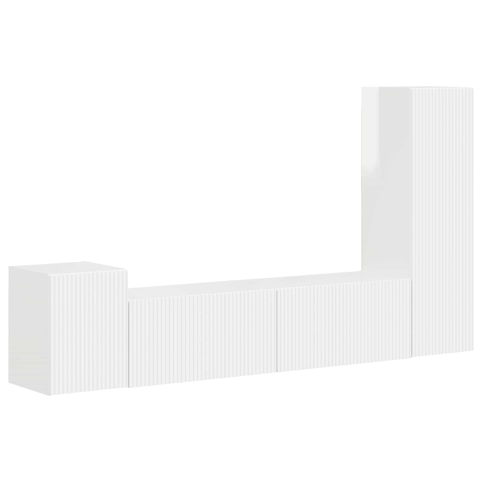 TV-Schrankset Wandmontiert 4-teilig, Hochglanz Weiß Holzwerkstoff, Modernes Media Center für Wohnzimmer, 30x31x100cm