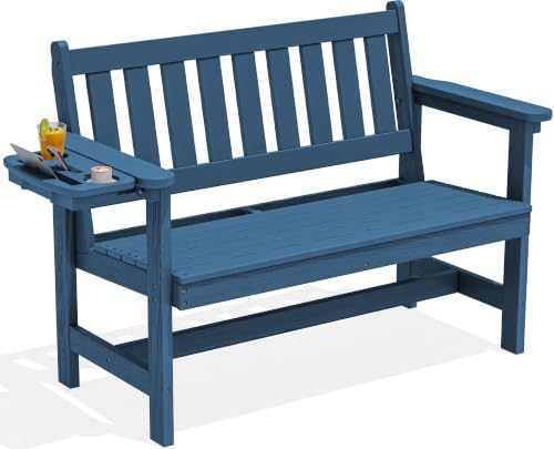 SERWALL HDPE Outdoor Bench Weatherproof Porch Bench 1 Pack Navy